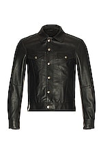 TOM FORD Soft Grain Leather Zip Jean Jacket in Black, view 1, click to view large image.