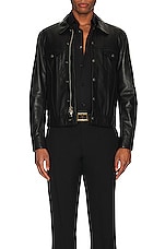 TOM FORD Soft Grain Leather Zip Jean Jacket in Black, view 3, click to view large image.