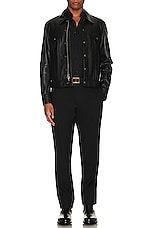 TOM FORD Soft Grain Leather Zip Jean Jacket in Black, view 4, click to view large image.