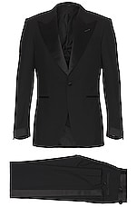 TOM FORD Super 120's Plain Weave Shelton Evening Suit in Black, view 1, click to view large image.