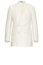 TOM FORD Silk Cotton Cannete Atticus Double Breasted Jacket in Ivory, view 1, click to view large image.