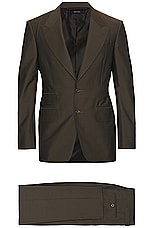 TOM FORD Yarn Dyed Mikado Shelton Suit in Green Wood, view 1, click to view large image.