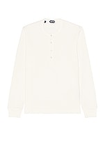 TOM FORD Long Sleeve Henley T-Shirt in White, view 1, click to view large image.