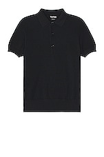 TOM FORD Silk Cotton Piquet Polo Ss Polo in Black, view 1, click to view large image.