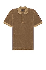 TOM FORD Towelling Ss Polo in Olive, view 1, click to view large image.