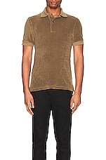 TOM FORD Towelling Ss Polo in Olive, view 3, click to view large image.