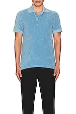 TOM FORD Towelling Polo in Aqua, view 4, click to view large image.