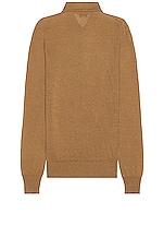TOM FORD Piquet Long Sleeve Polo In Camel in Camel, view 2, click to view large image.