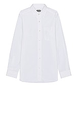 TOM FORD Washed Stretch Oxford Slim Fit Leisure Shirt in White, view 1, click to view large image.
