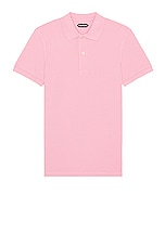 TOM FORD Tennis Piquet Short Sleeve Polo in Pink, view 1, click to view large image.