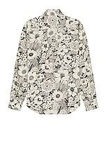 TOM FORD Linear Floral Print Fluid Fit Leisure Shirt in Combo White & Black, view 2, click to view large image.