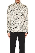 TOM FORD Linear Floral Print Fluid Fit Leisure Shirt in Combo White & Black, view 3, click to view large image.