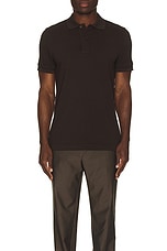 TOM FORD Tennis Piquet Short Sleeve Polo in Dark Brown, view 3, click to view large image.