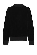 TOM FORD Velour Long Sleeve Polo in Black, view 2, click to view large image.