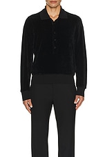 TOM FORD Velour Long Sleeve Polo in Black, view 3, click to view large image.