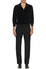 TOM FORD Velour Long Sleeve Polo in Black, view 4, click to view large image.