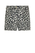 TOM FORD Printed Poplin Swim Short in Grey Leopard, view 1, click to view large image.