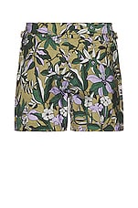 TOM FORD Jungle Floral Swim Shorts in Jungle Floral Green, view 2, click to view large image.