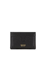 TOM FORD Soft Grain Leather T Line Classic Card Holder in Black, view 1, click to view large image.