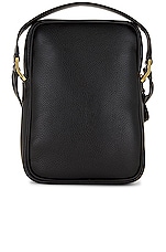 TOM FORD Soft Grain Leather Smooth Calf Leather Small Double Zip Messenger in Black, view 2, click to view large image.