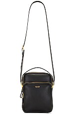 TOM FORD Soft Grain Leather Smooth Calf Leather Small Double Zip Messenger in Black, view 5, click to view large image.