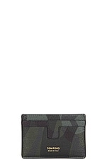 TOM FORD Classic Card Holder in Dark Olive & Black, view 1, click to view large image.