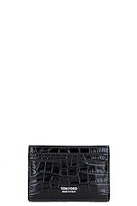 TOM FORD Printed Croc T Line Cardholder in Black, view 1, click to view large image.