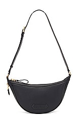 TOM FORD Smooth Grain Leather &amp; Smooth Leather Zip Crescent Bag in Black, view 1, click to view large image.