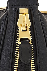 TOM FORD Smooth Grain Leather &amp; Smooth Leather Zip Crescent Bag in Black, view 5, click to view large image.