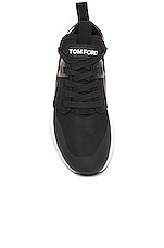 TOM FORD Smooth Leather Low Top Sneakers in Black, view 4, click to view large image.