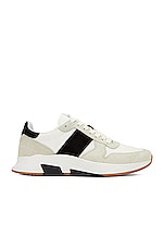 TOM FORD Suede + Technical Material Low Top Sneakers in Marble, Black, & White, view 1, click to view large image.