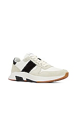 TOM FORD Suede + Technical Material Low Top Sneakers in Marble, Black, & White, view 2, click to view large image.