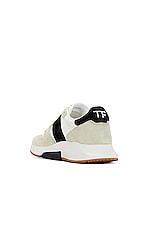TOM FORD Suede + Technical Material Low Top Sneakers in Marble, Black, & White, view 3, click to view large image.