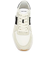 TOM FORD Suede + Technical Material Low Top Sneakers in Marble, Black, & White, view 4, click to view large image.