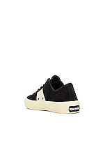 TOM FORD Suede Low Top Sneaker in Black, Beige & Cream, view 3, click to view large image.
