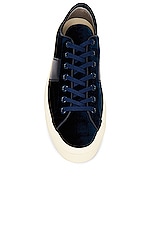 TOM FORD Stamped Croc Velvet Low Top Sneakers in Navy & Cream, view 4, click to view large image.