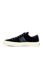 TOM FORD Stamped Croc Velvet Low Top Sneakers in Navy & Cream, view 5, click to view large image.
