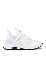 TOM FORD Alcantra &amp; Neoprene Jago Sneakers in White, view 1, click to view large image.