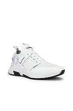TOM FORD Alcantra &amp; Neoprene Jago Sneakers in White, view 2, click to view large image.