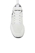 TOM FORD Alcantra &amp; Neoprene Jago Sneakers in White, view 4, click to view large image.