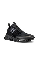 TOM FORD Velvet &amp; Neoprene Jago Sneakers in Full Black, view 2, click to view large image.