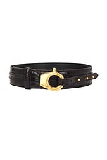 TOM FORD Shiny Printed Croc Belt in Espresso, view 1, click to view large image.