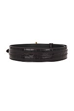 TOM FORD Shiny Printed Croc Belt in Espresso, view 2, click to view large image.