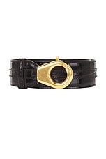 TOM FORD Shiny Printed Croc Belt in Espresso, view 3, click to view large image.