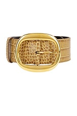 TOM FORD Ursula 50mm Stamped Croc Belt in Safari Beige, view 3, click to view large image.