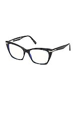 TOM FORD Cat Eye Optical Eyeglasses in Shiny Black & Blue Block Lens, view 1, click to view large image.