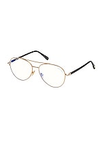 TOM FORD Aviator Optical Eyeglasses in Shiny Rose Gold, Dark Havana & Blue Block Lens, view 1, click to view large image.