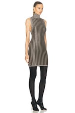 TOM FORD Turtleneck Mini Dress in Metallic Olive, view 2, click to view large image.
