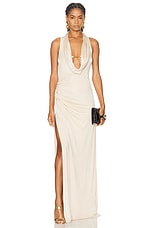 TOM FORD Draped Evening Dress in Oyster, view 1, click to view large image.