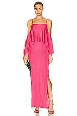 TOM FORD Slinky Full Length Ruffle Dress in Rose Bloom, view 1, click to view large image.